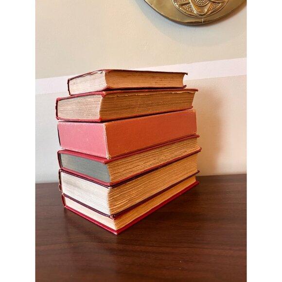 Vintage Decor Stack of 6 Dark Red Hard Covered Vtg Books Wedding Movie Prop Stag - Picture 2 of 3